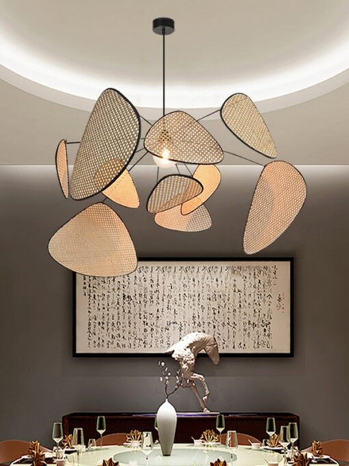 Rattan and bamboo chandelier with boho-chic design