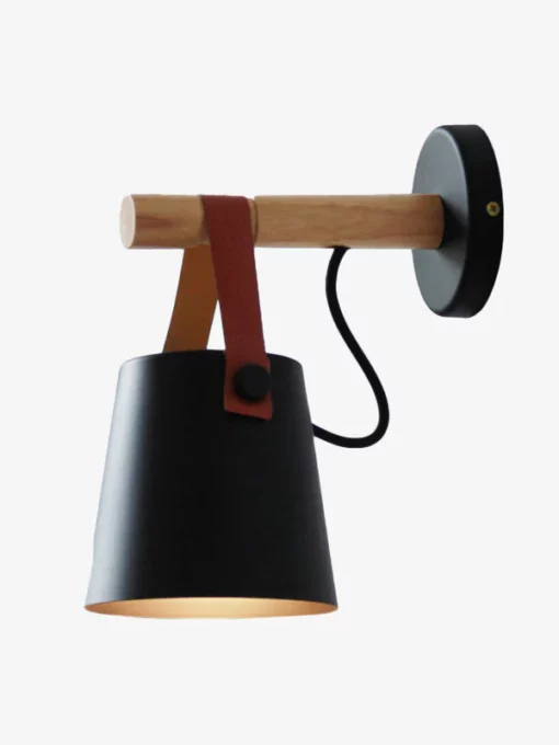 Black wooden LED wall light with suspended lampshade