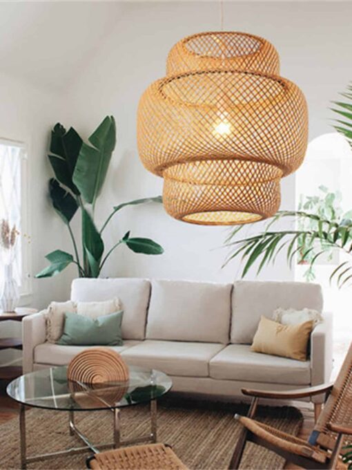 Woven bamboo ceiling lamp, design