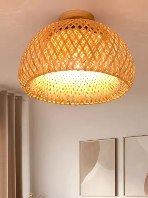 Rattan bell-shaped ceiling lamp 11.8 inch diameter