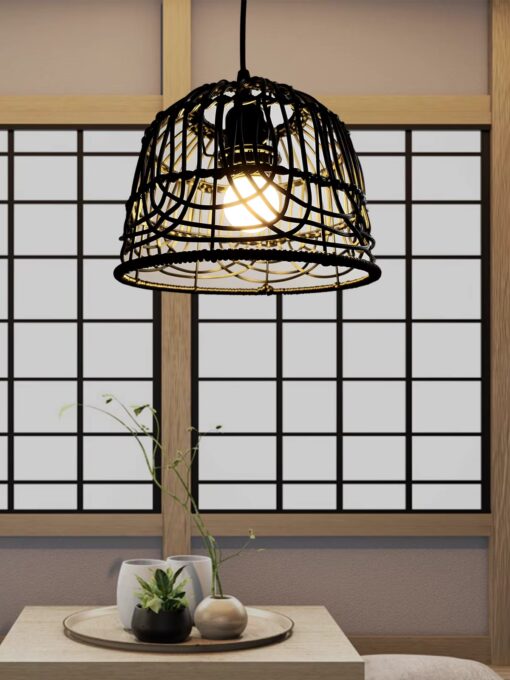 Natural rattan lampshade BLACK D7.87 inches