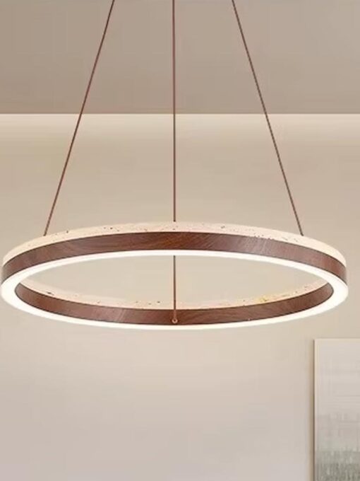 Natural travertine and wood chandelier D15 inches