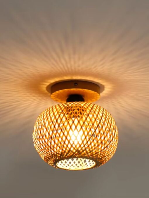 Rattan bell-shaped ceiling lamp D7.8 inch