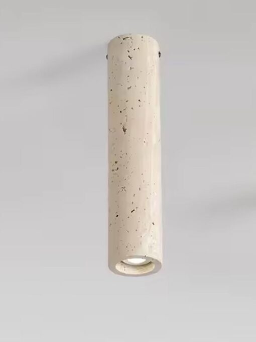 Cylindrical ceiling lamp in natural travertine (large) D2.36 inches