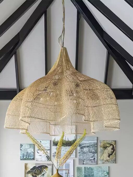 Pendant lamp 'Flower' in rattan D23 inches