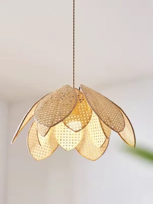 Rattan pendant lamp with wicker petals D22 inches