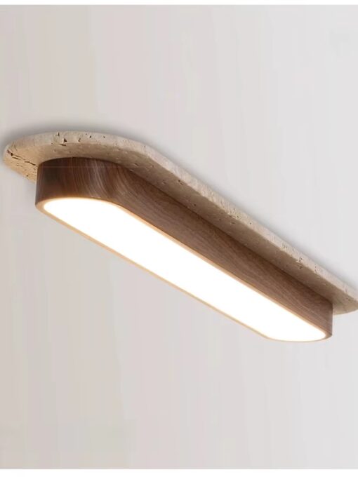 Travertine and wood long ceiling lamp 3.9×19.6 inches