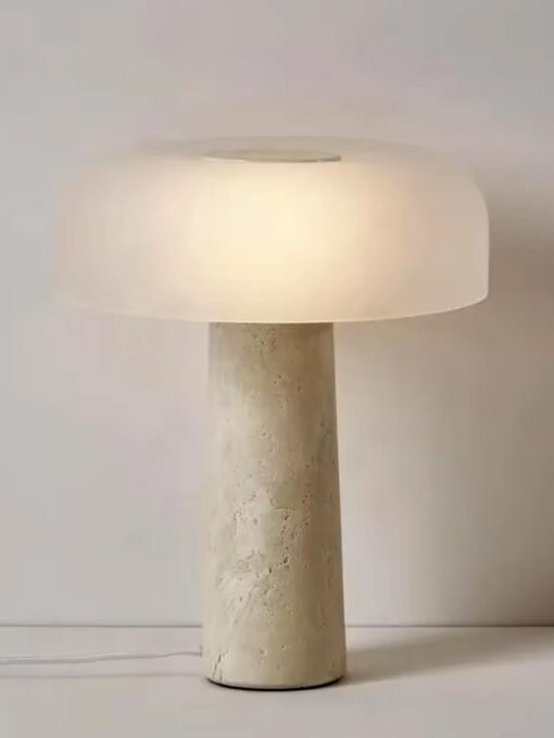 Travertine mushroom table lamp H15 inch