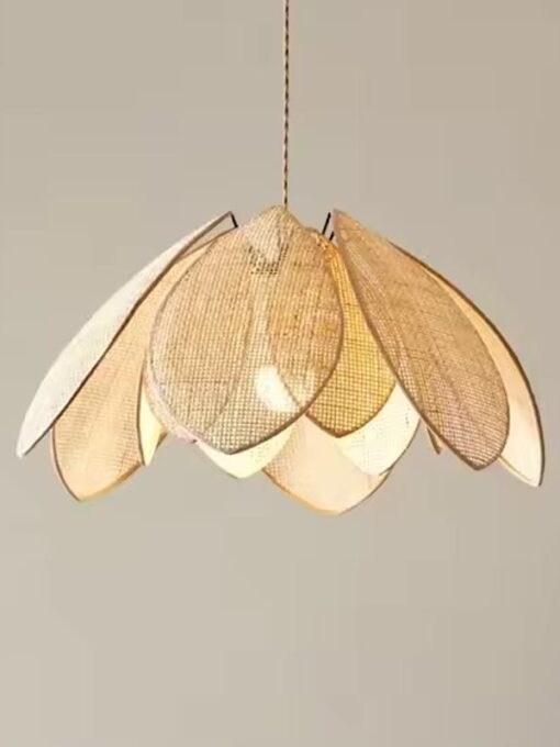 Rattan square mesh petal pendant lamp D22 inches