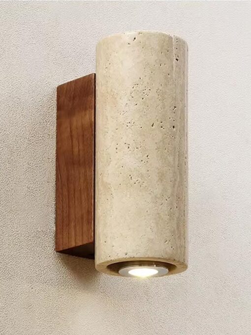 Travertine and wood wall lamp H16 cm
